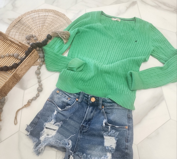 [ Old Navy] y2kvibes green vneck cable knit vibes long sleeve pull over sweater - Picture 5 of 9